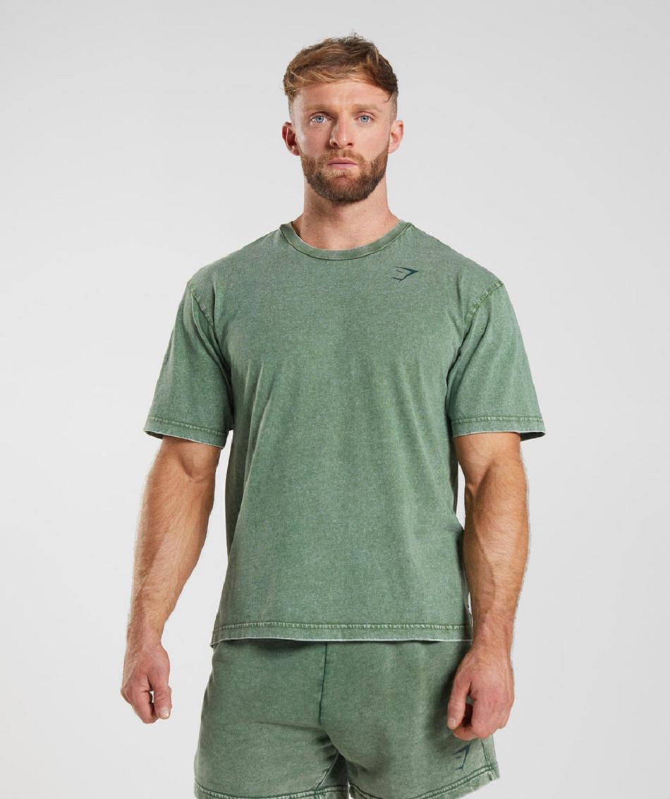 T Shirts Gymshark Power Washed Hombre Verde | CO 3248BEX